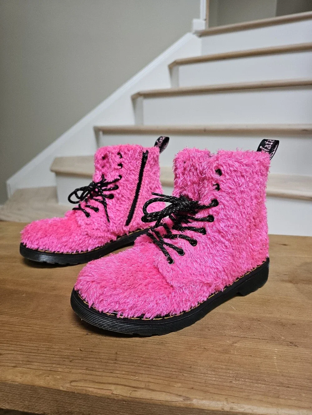 DR. MARTENS 1460 Pascal J Tinsel Fur Boots Kid's Size 3 Clash Pink